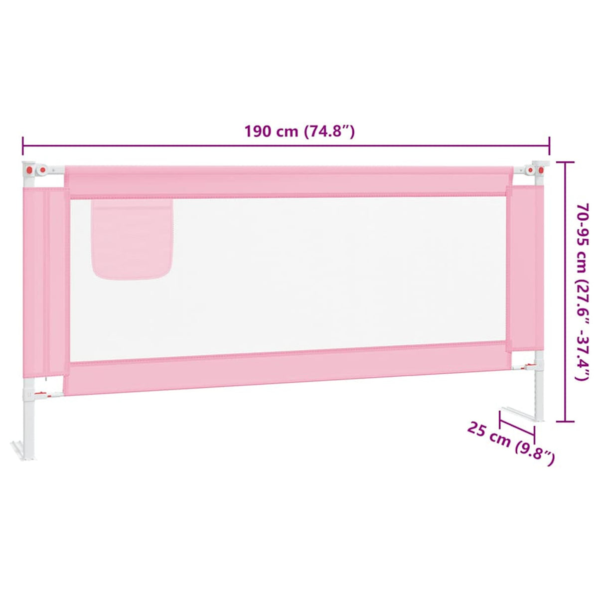 Toddler Safety Bed Rail Fabric (100% Polyester) Pink 190 x 25 x 95 cm Bedguard