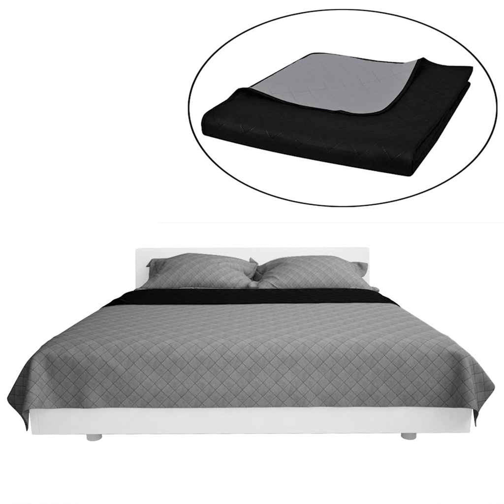 Double-Sided Quilted Bedspread Black/Grey Microfiber With Pp Cotton Variant 2