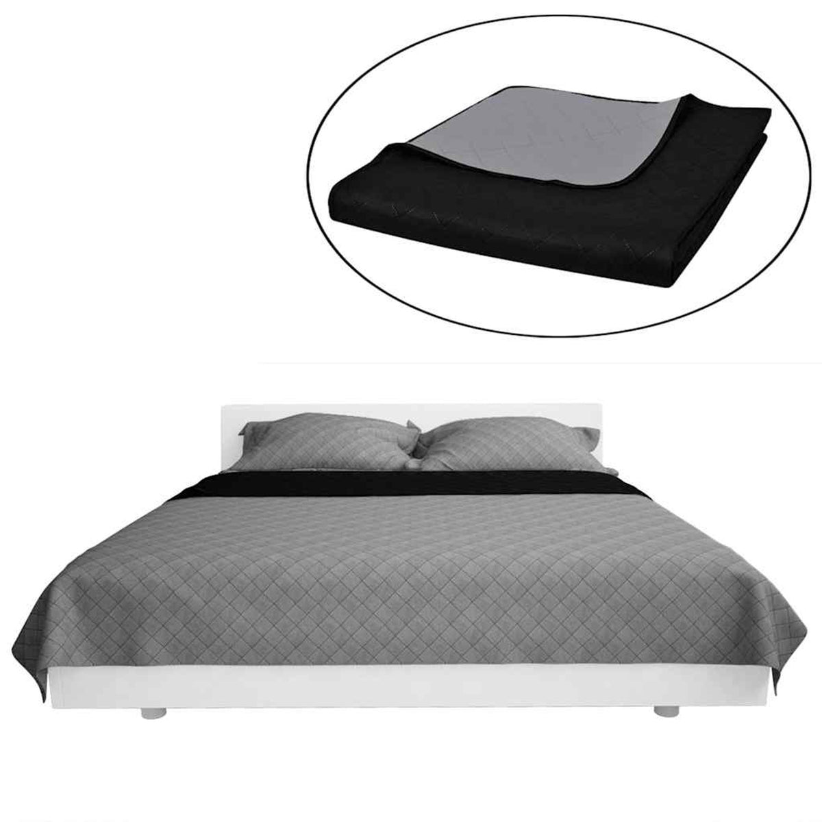 Double-Sided Quilted Bedspread Black/Grey Microfiber With Pp Cotton Variant 2