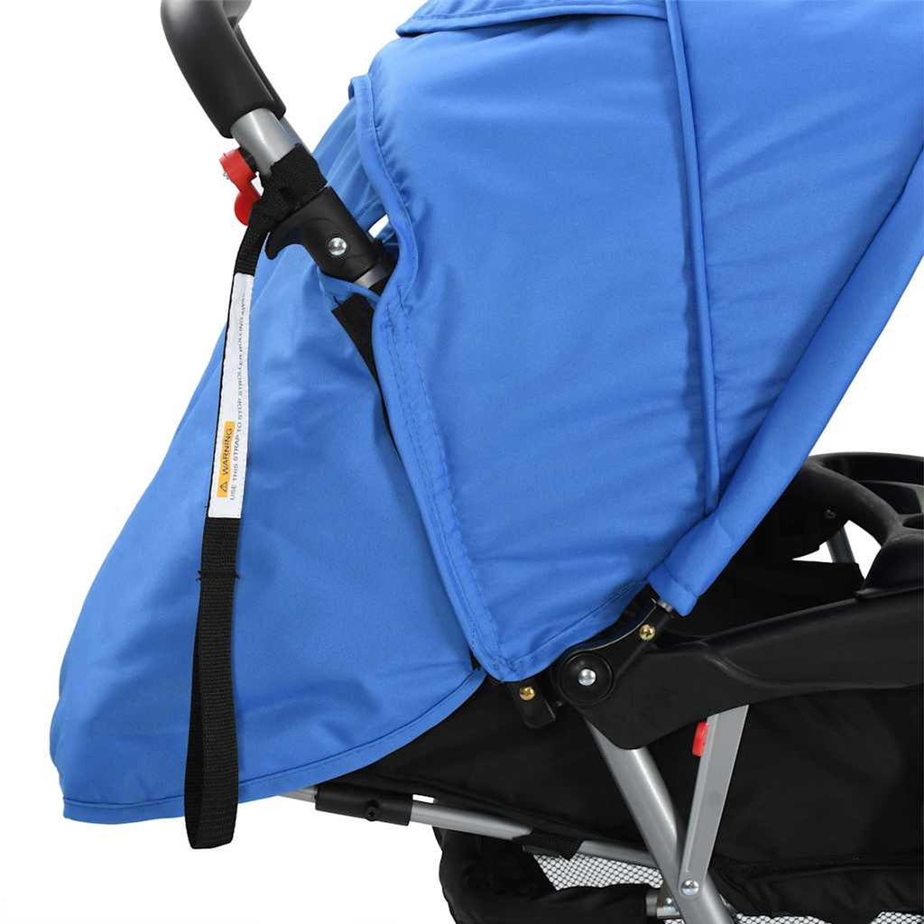 Stroller Steel Blue Lockable 122.5 x 53.5 x 112 cm Pushchair Baby Pram Tandem