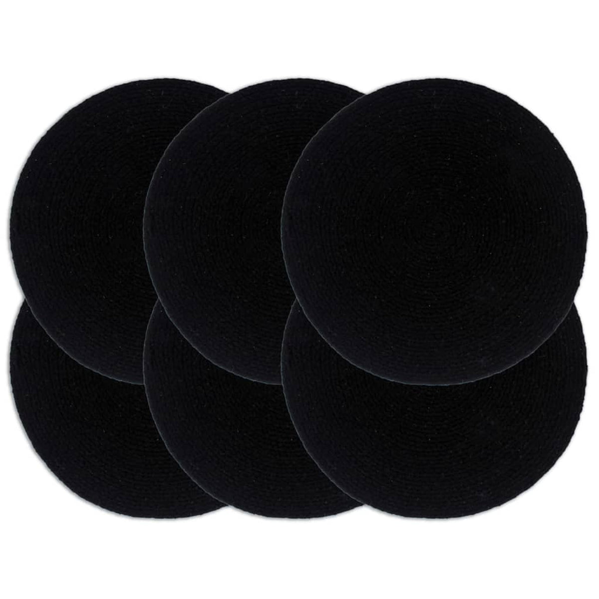 Placemats Plain Round Cotton Black Floor Mat Home Non Slip Placemat 6 pcs