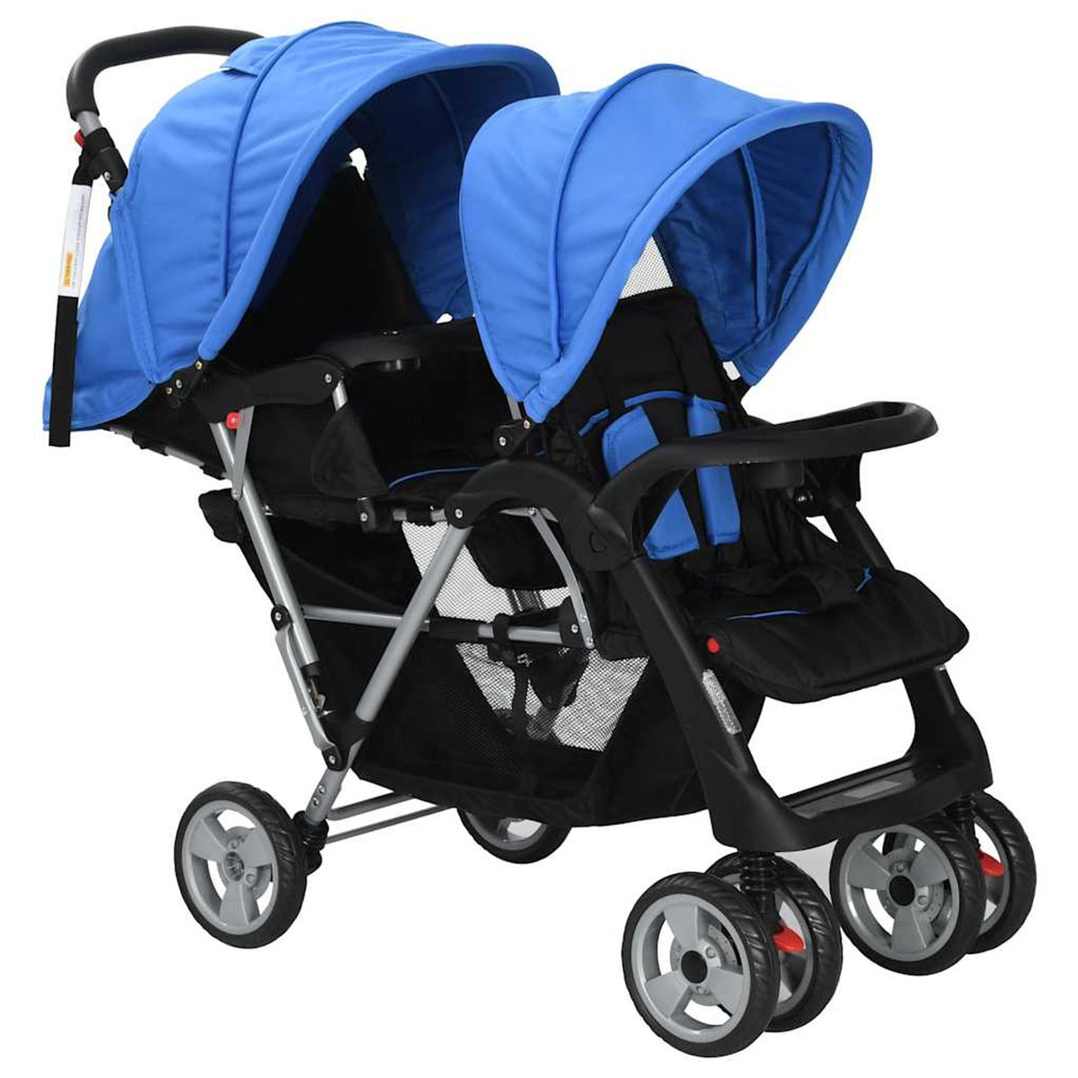 Stroller Steel Blue Lockable 122.5 x 53.5 x 112 cm Pushchair Baby Pram Tandem