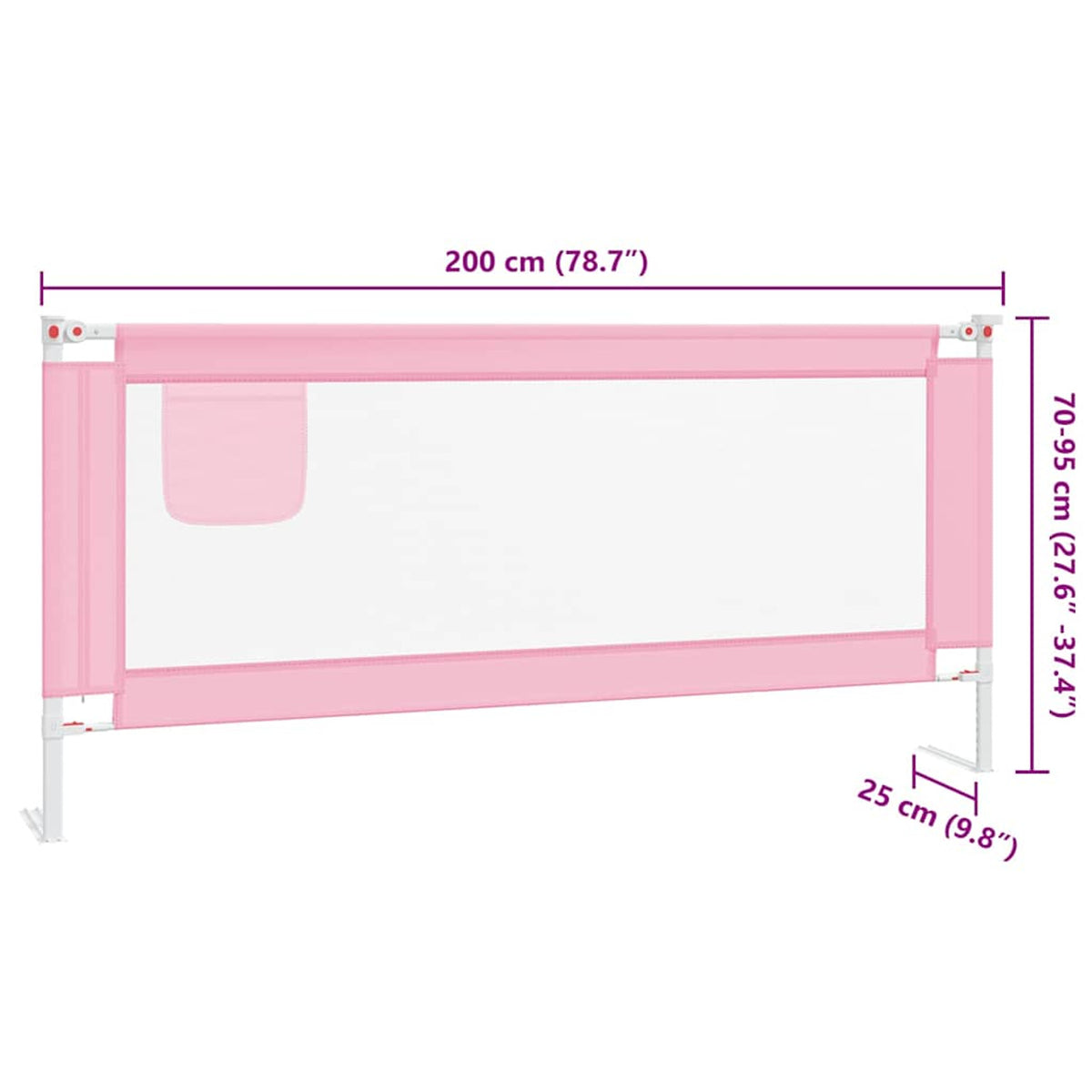 Toddler Safety Bed Rail Fabric (100% Polyester) Pink 200 x 25 x 95 cm Bedguard