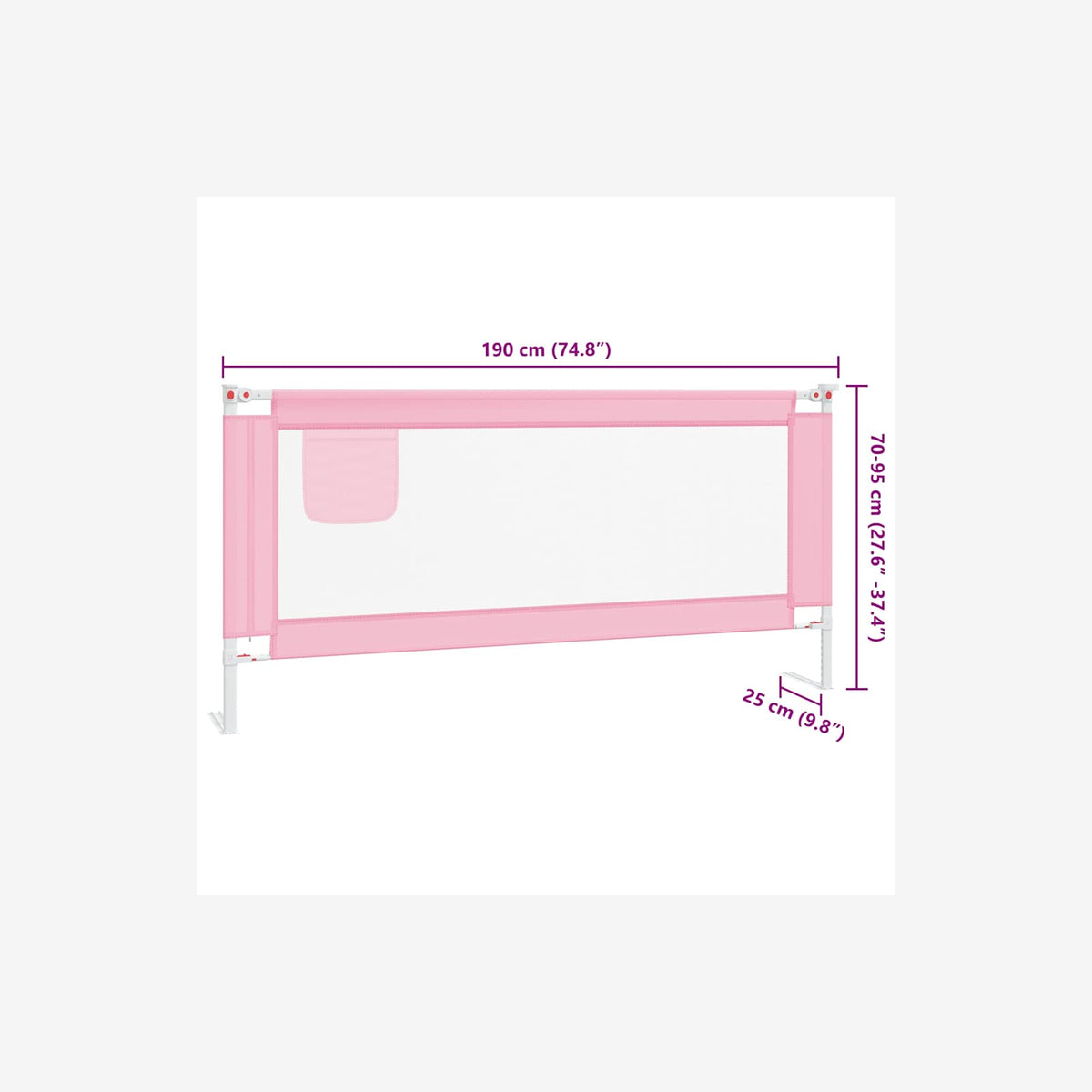 Toddler Safety Bed Rail Fabric (100% Polyester) Pink 190 x 25 x 95 cm Bedguard