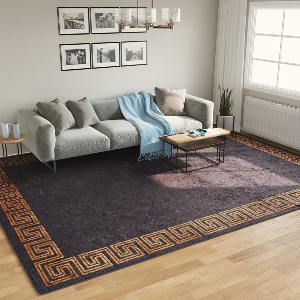Rug Polyester Black 400 x 0.4 x 300 cm Floor Mat Home Decor Floor Covering