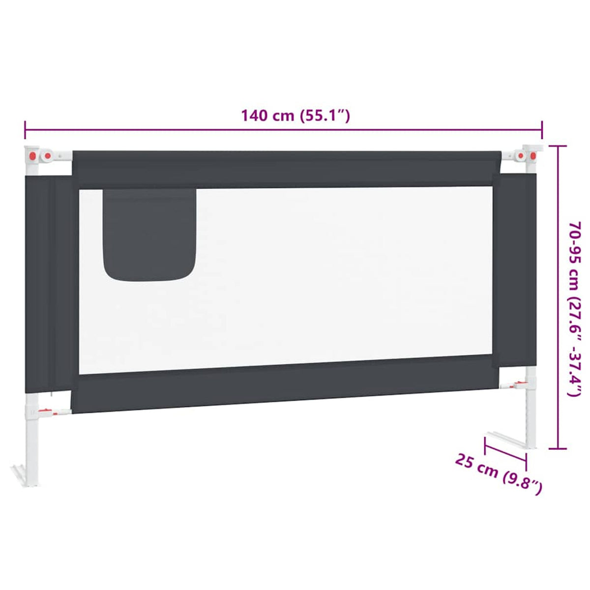 Toddler Safety Bed Rail Dark Fabric (100% Polyester) Dark Grey 140 x 25 x 95