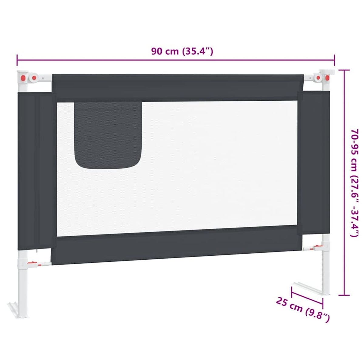 Toddler Safety Bed Rail Dark Fabric (100% Polyester) Dark Grey 90 x 25 x 95 cm