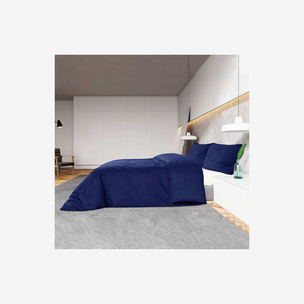Duvet Cover Cotton Navy Blue 220 x 225 cm Bedding Bed Linen Bedroom Quilt
