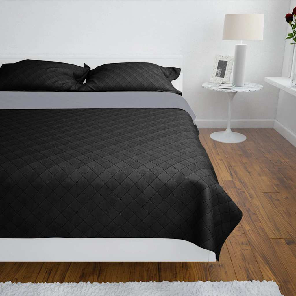 Double-Sided Quilted Bedspread Black/Grey Microfiber With Pp Cotton Variant 2