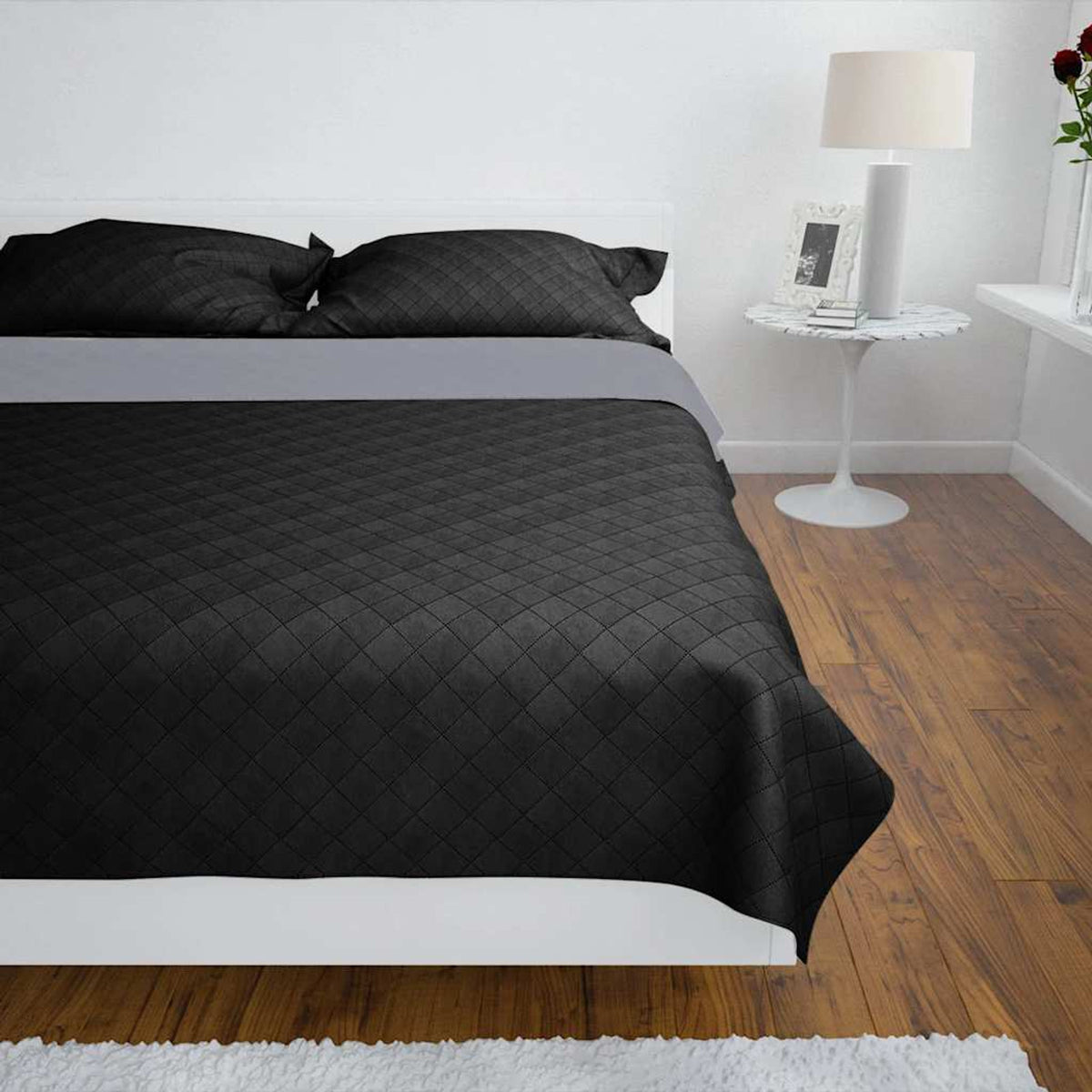 Double-Sided Quilted Bedspread Black/Grey Microfiber With Pp Cotton Variant 2