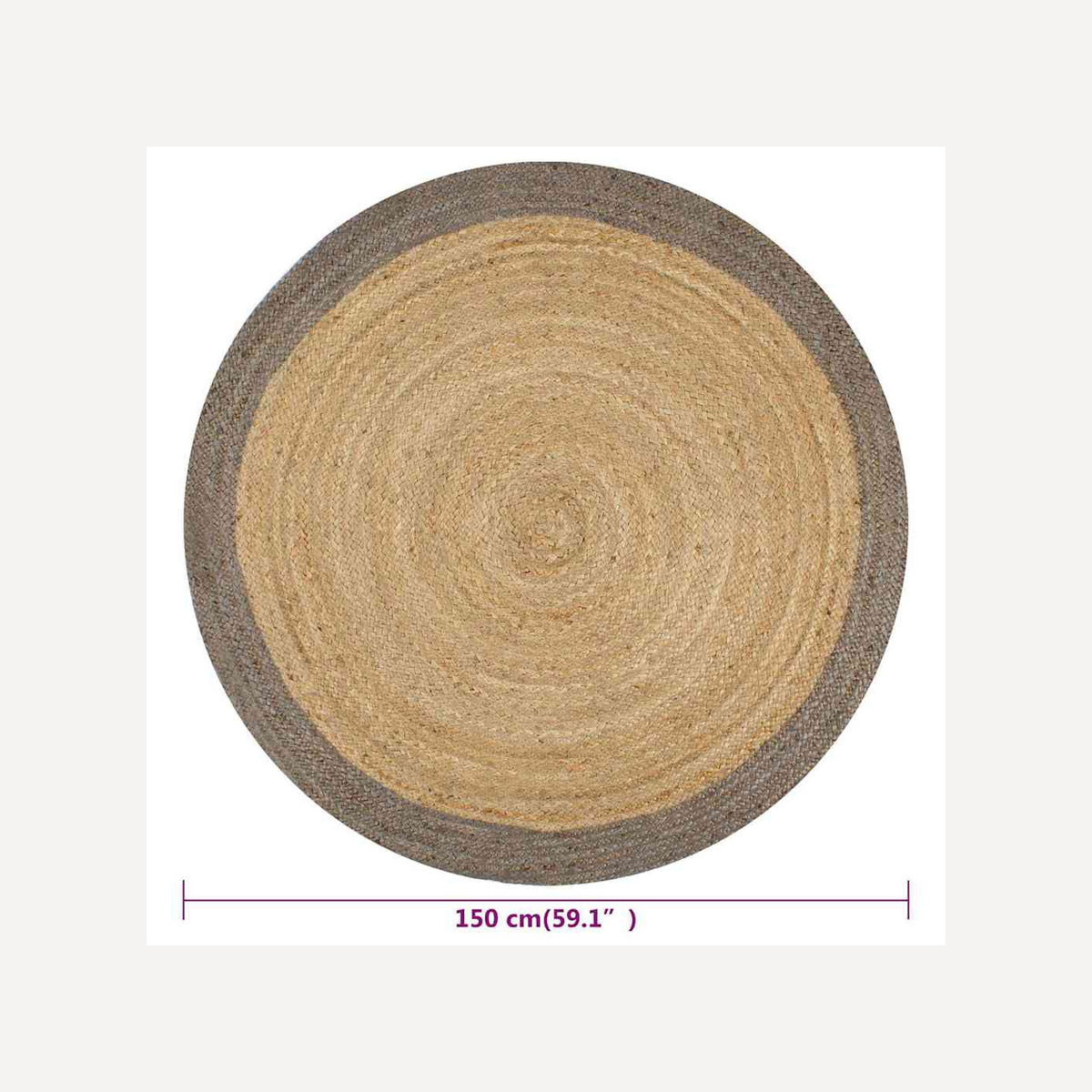 Rug Braided Jute Natural 150 x 150 cm Floor Mat Home Decor Floor Covering