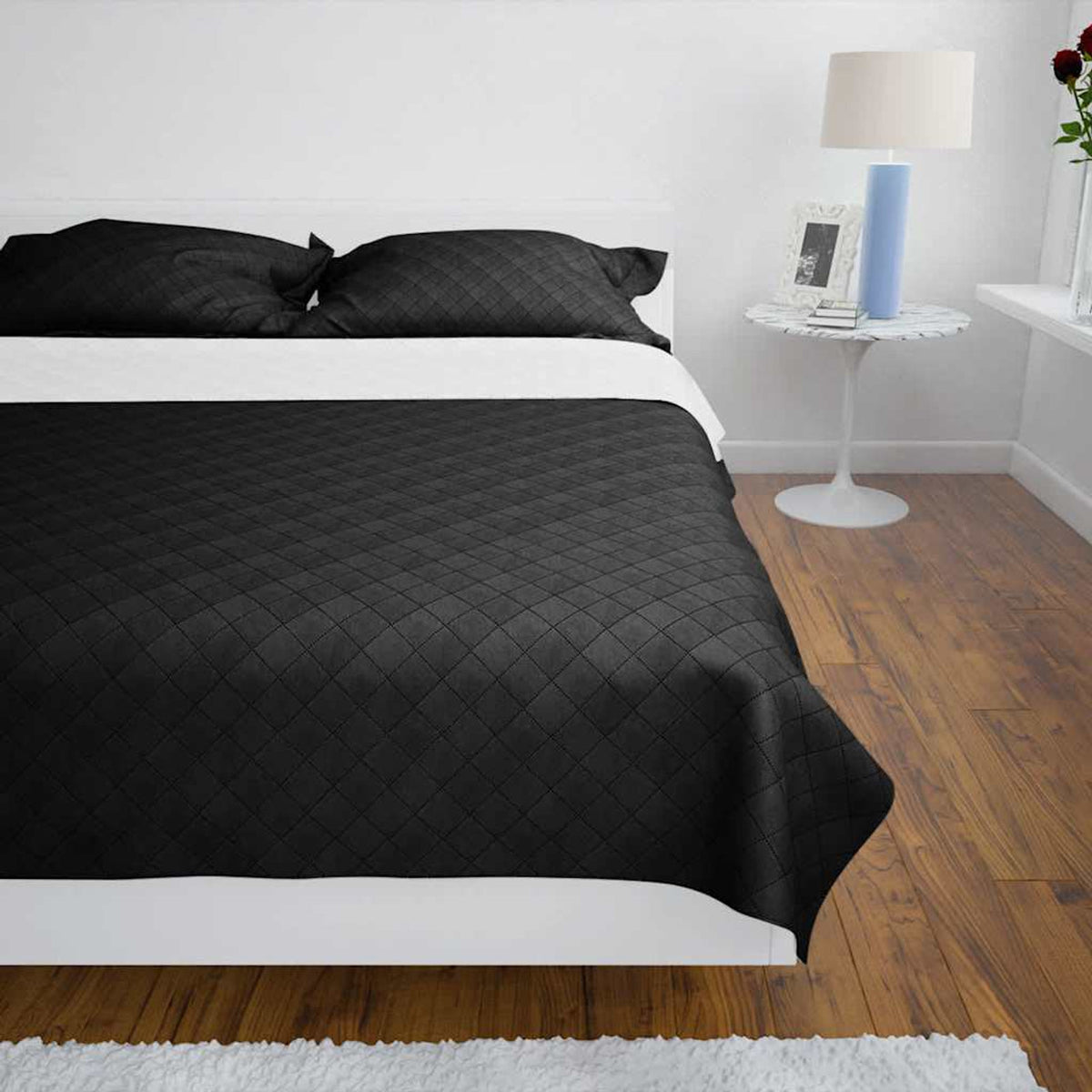 Double-Sided Quilted Bedspread Black/White Microfiber With Pp Cotton Variant 3