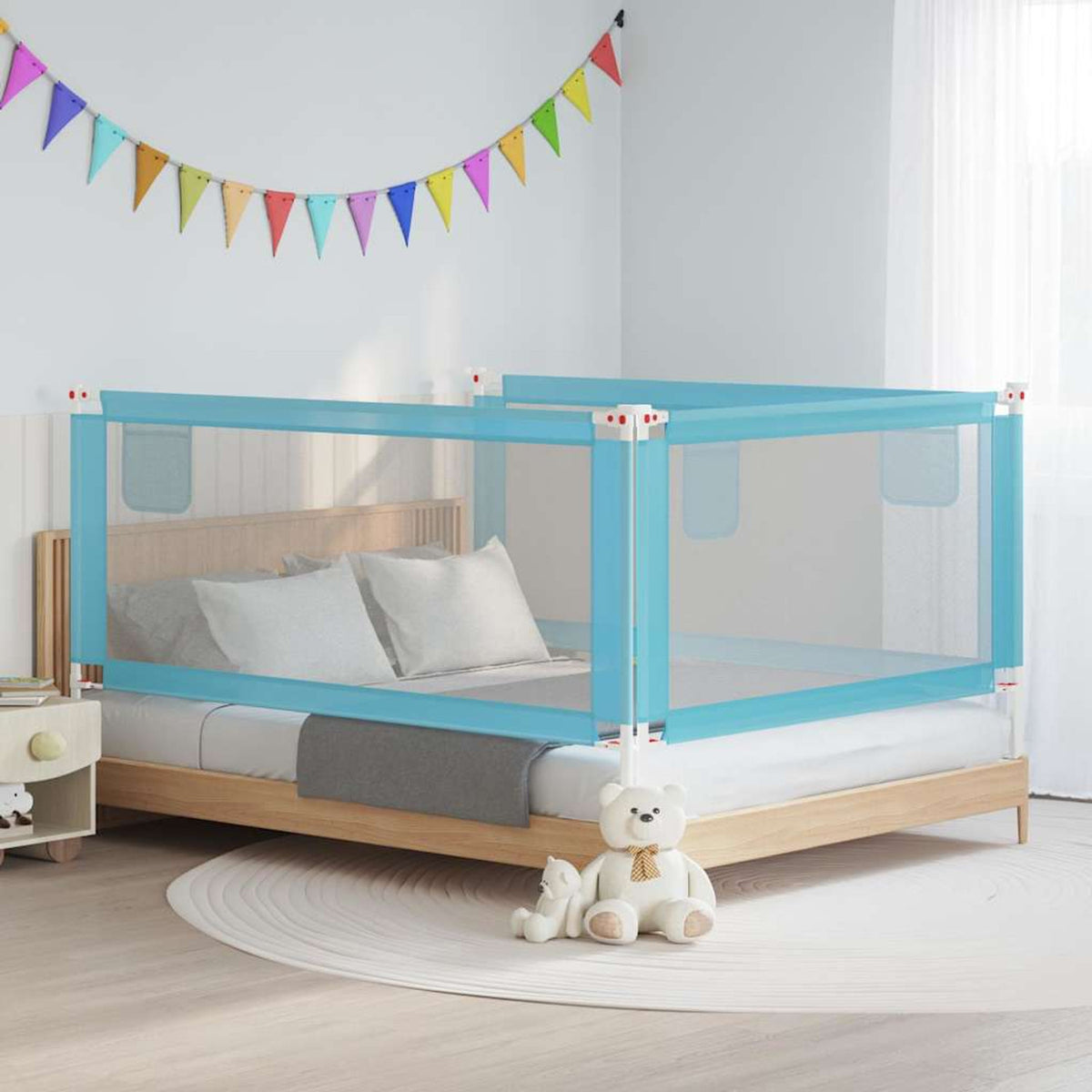 Toddler Safety Bed Rail Fabric (100% Polyester) Blue 190 x 25 x 95 cm Bedguard