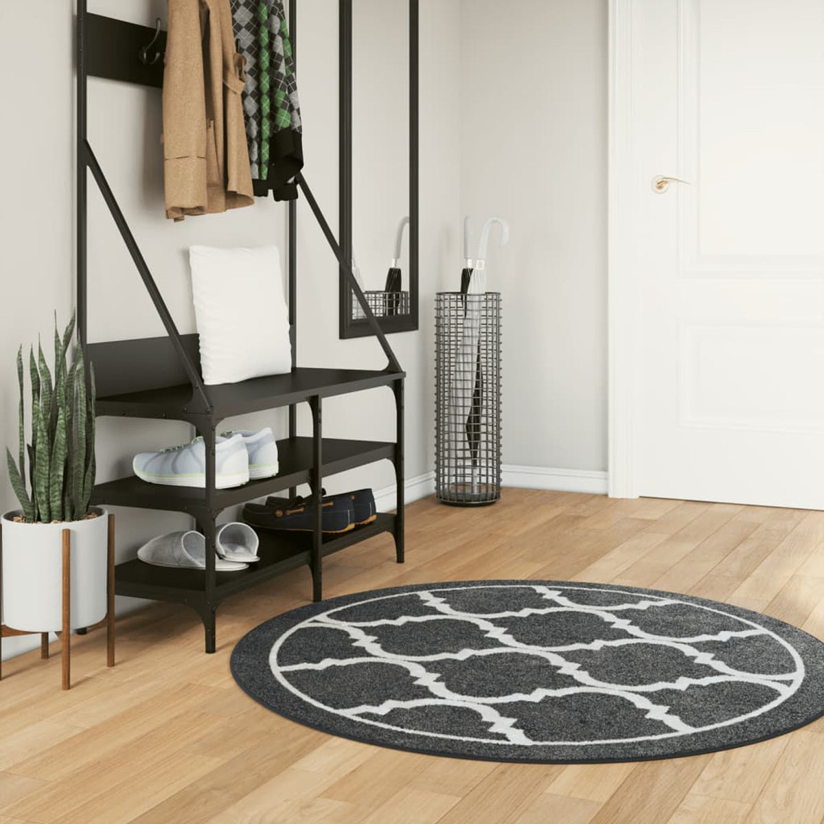Rug Polyester Black 120 x 120 x 0.4 cm Floor Mat Home Decor Floor Covering