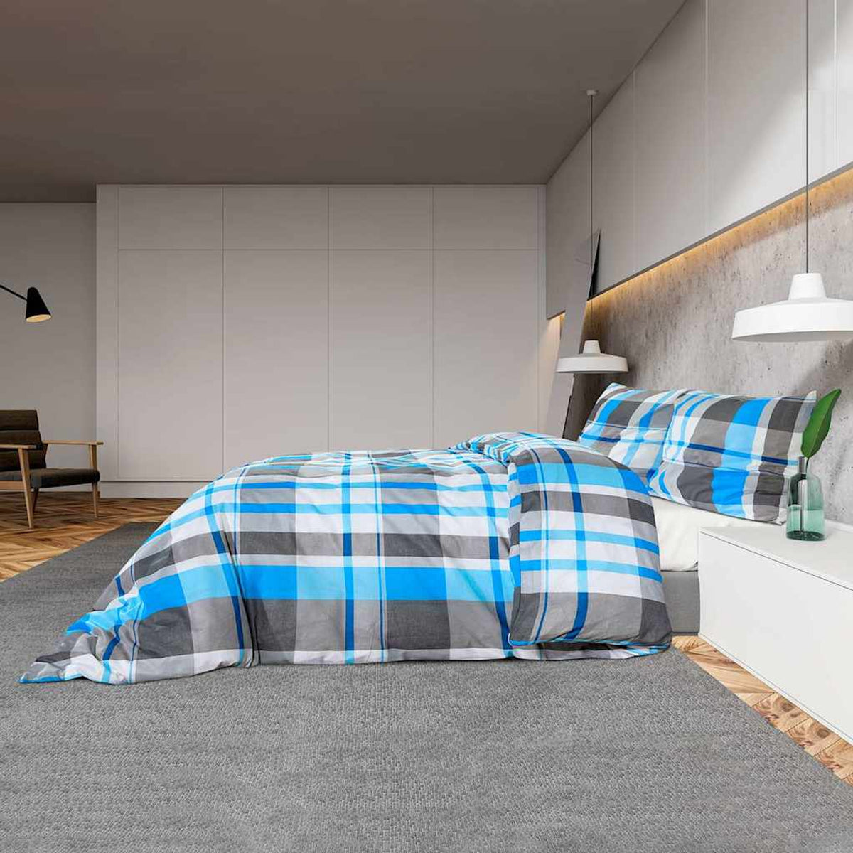 Duvet Cover Cotton Blue 220 x 155 cm Bedding Bed Linen Bedroom Quilt 220x155cm