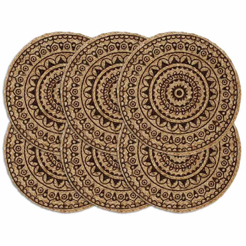 Placemats Dark Round Jute Dark Brown Floor Mat Home Non Slip Placemat 6 pcs