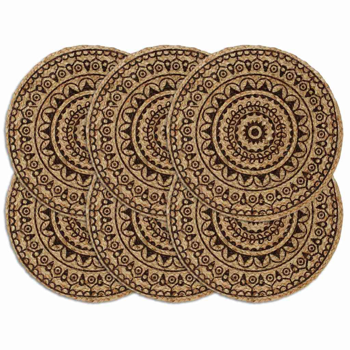 Placemats Dark Round Jute Dark Brown Floor Mat Home Non Slip Placemat 6 pcs