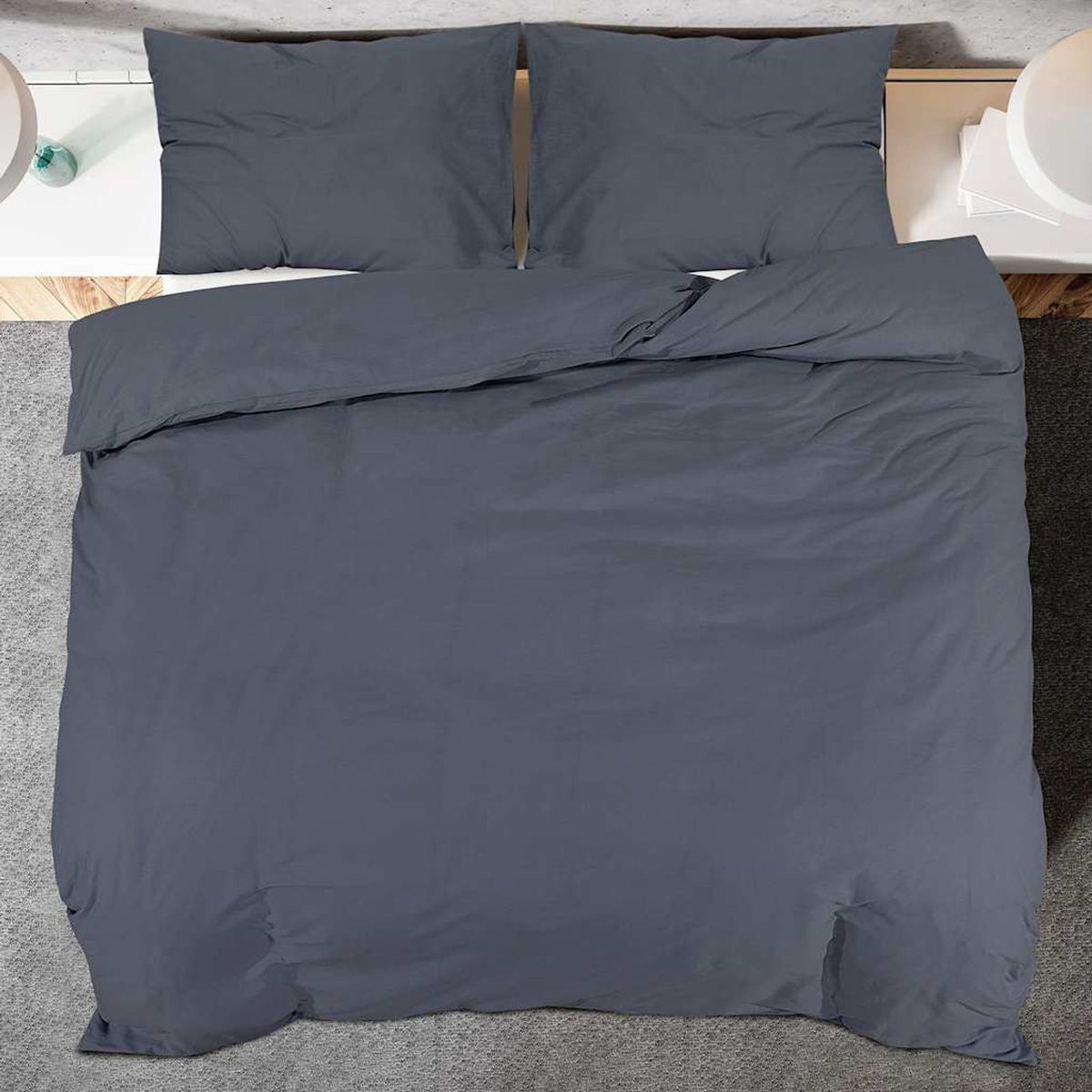 Duvet Cover Cotton Anthracite 220 x 260 cm Bedding Bed Linen Bedroom Quilt