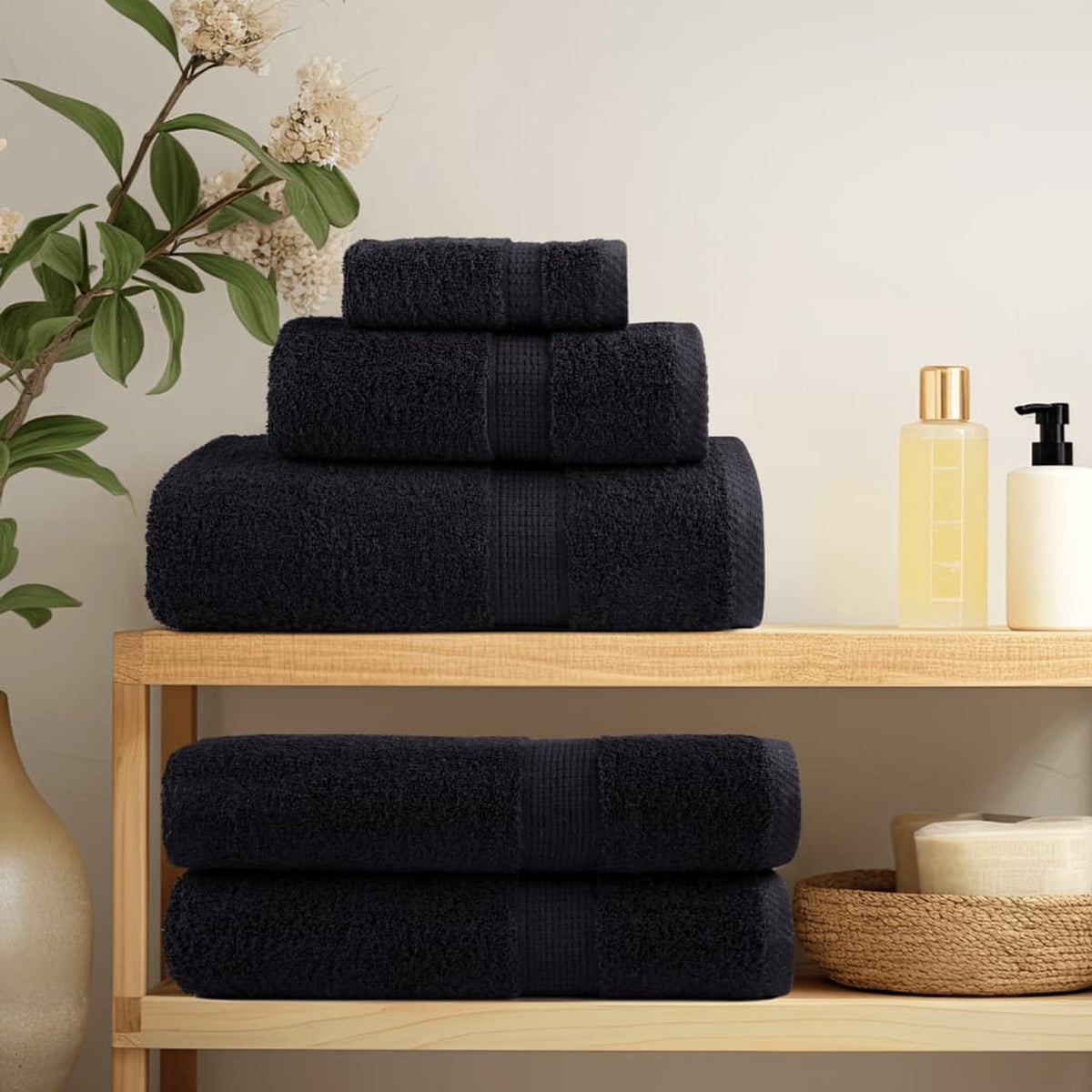 Towel Cotton Black 140 x 70 cm Bathroom Bath Linen Home Towels 4 pcs Variant 2