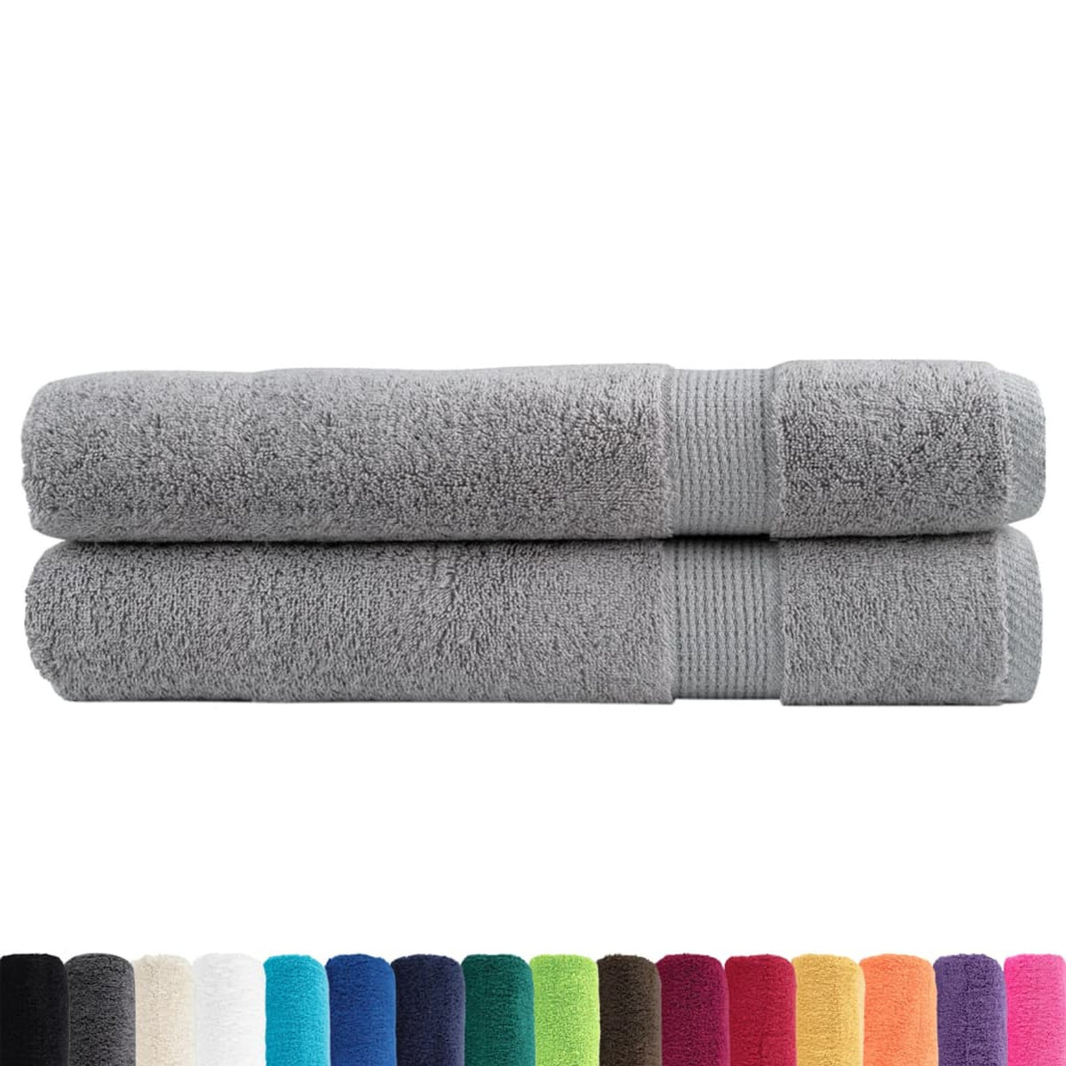 Towel Cotton Grey 200 x 80 cm Bathroom Bath Linen Home Towels 2 pcs Variant 2