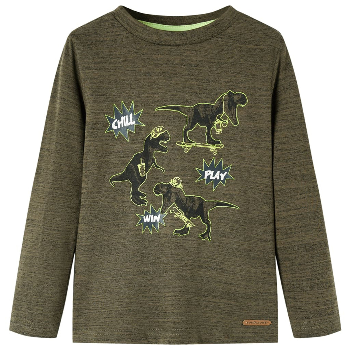 Kids T-Shirt Cotton Dark Khaki Melange 104 Children's Top Kids Clothing Long