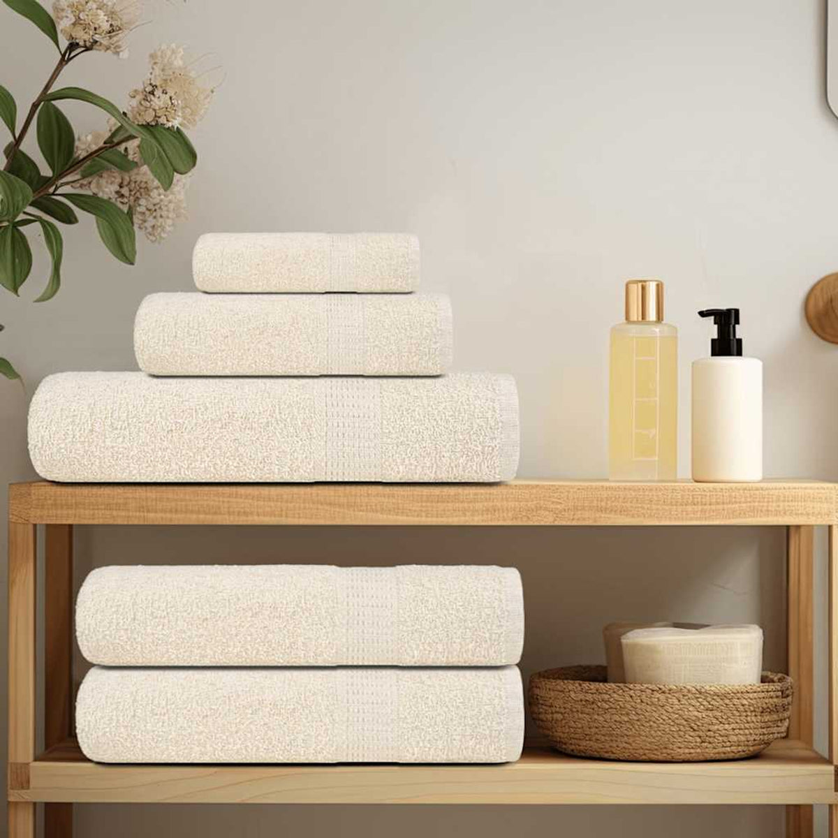 Towel Cotton Cream 140 x 70 cm Bathroom Bath Linen Home Towels 4 pcs Shower