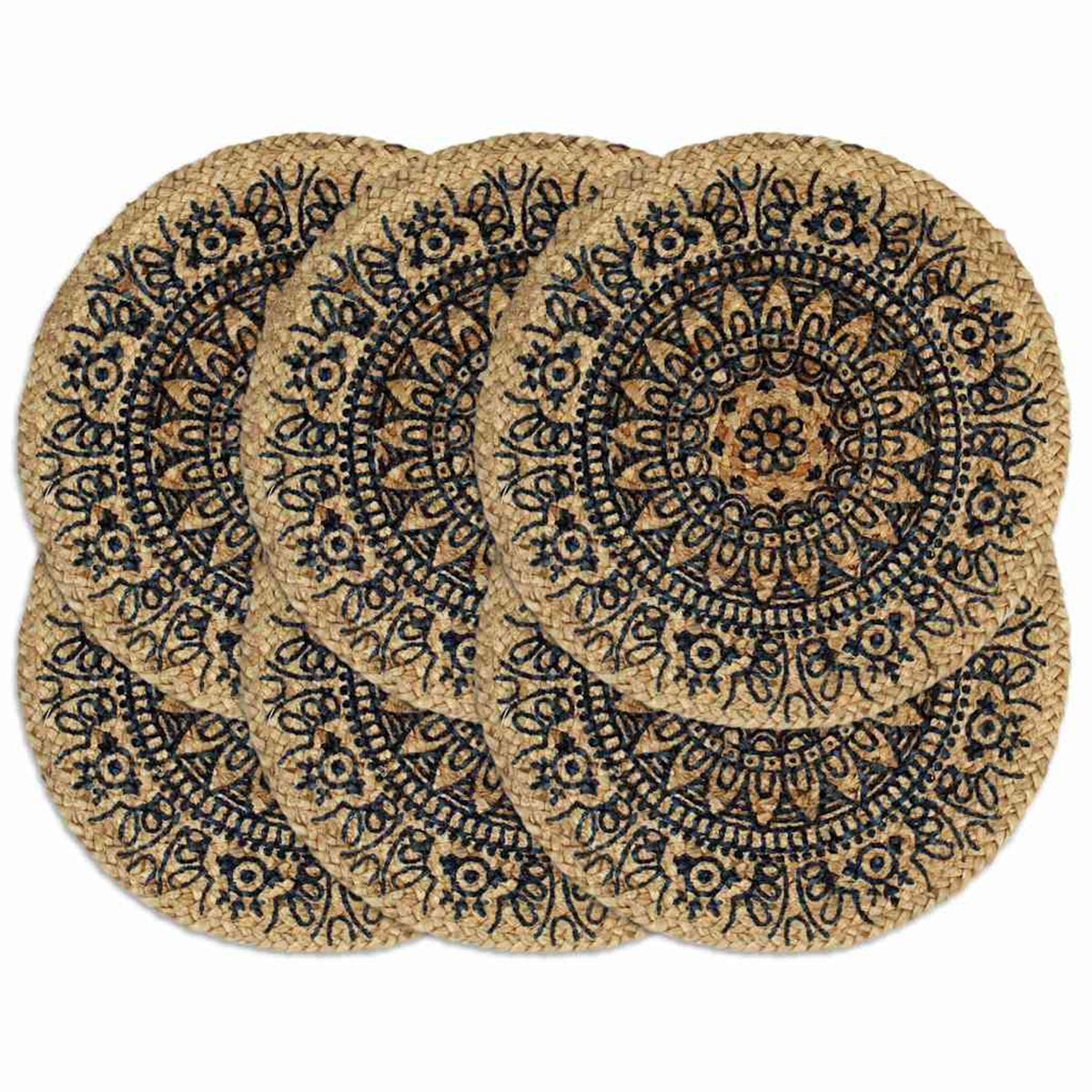 Placemats Dark Round Jute Dark Blue Floor Mat Home Non Slip Placemat 6 pcs