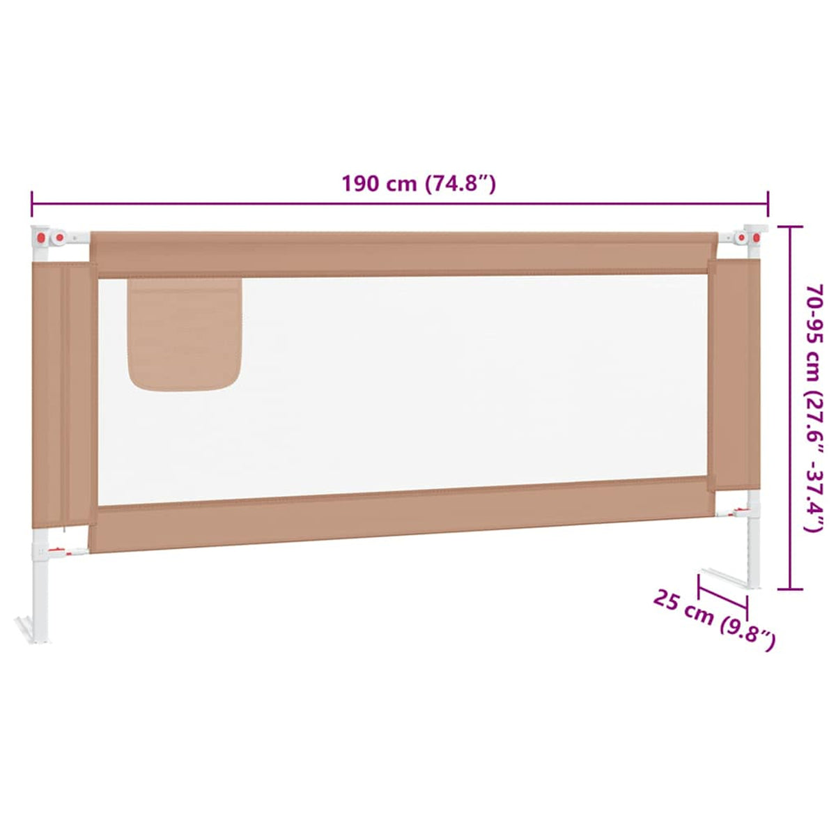 Toddler Safety Bed Rail Fabric (100% Polyester) Taupe 190 x 25 x 95 cm