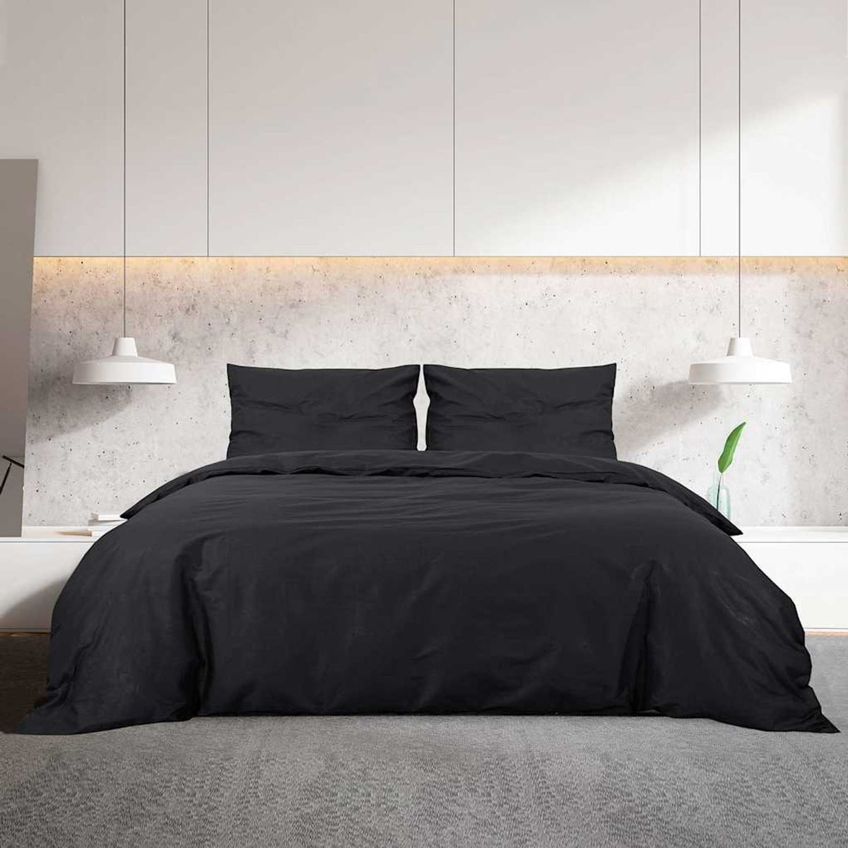 Duvet Cover Cotton Black 200 x 200 cm Bedding Bed Linen Bedroom Quilt 200x200cm