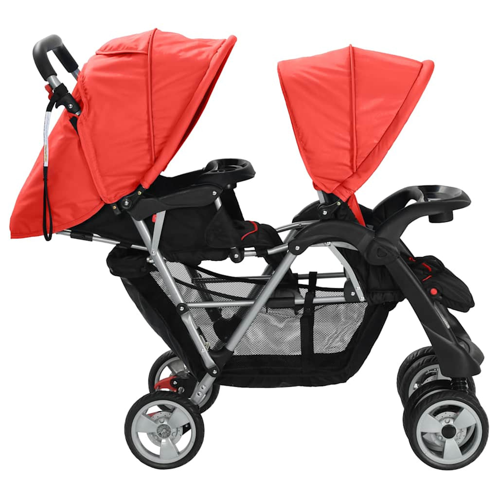 Stroller Steel Red Lockable 122.5 x 53.5 x 111 cm Pushchair Baby Pram