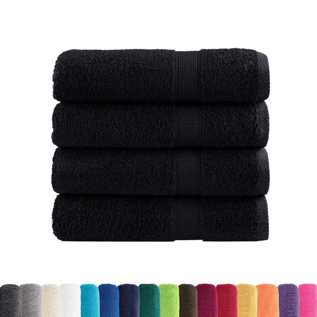 Towel Cotton Black 100 x 50 cm Bathroom Bath Linen Home Towels 4 pcs Variant 2