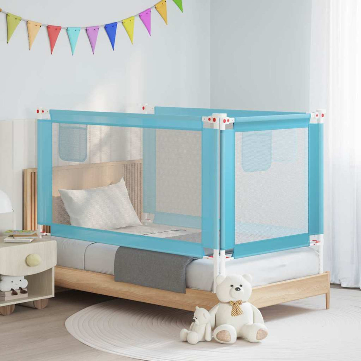 Toddler Safety Bed Rail Fabric (100% Polyester) Blue 150 x 25 x 95 cm Bedguard