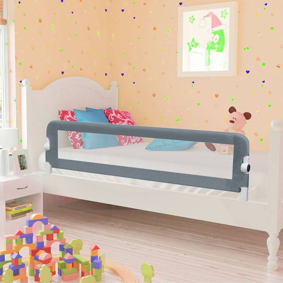 Toddler Safety Bed Rail Polyester Grey 150 x 40.5 x 42 cm Child Bed Guard 5x42cm
