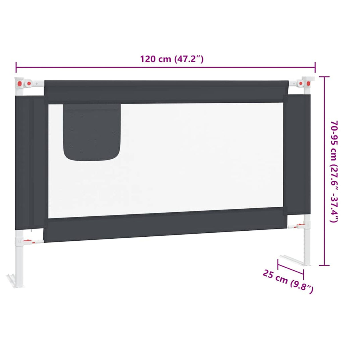 Toddler Safety Bed Rail Dark Fabric (100% Polyester) Dark Grey 120 x 25 x 95