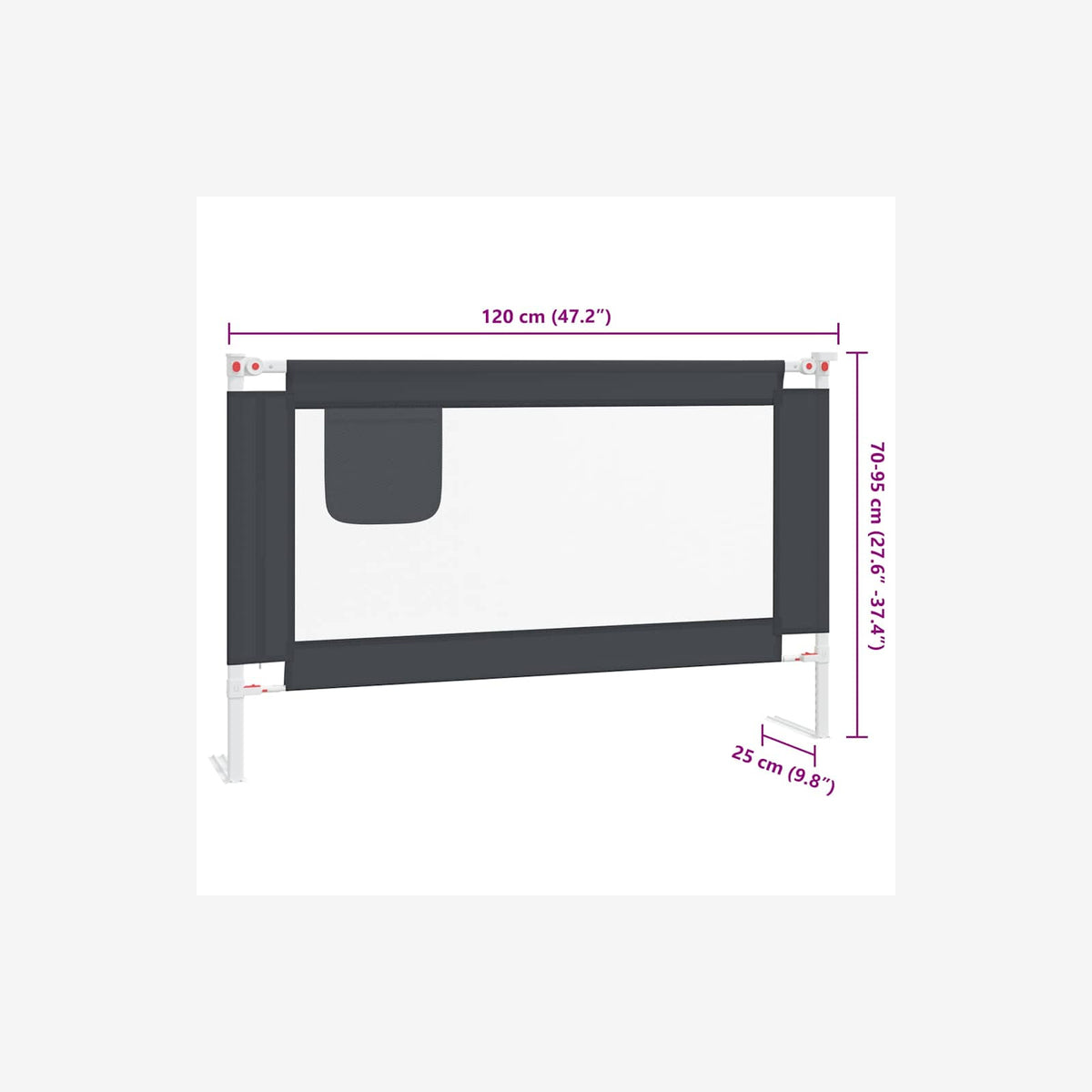 Toddler Safety Bed Rail Dark Fabric (100% Polyester) Dark Grey 120 x 25 x 95