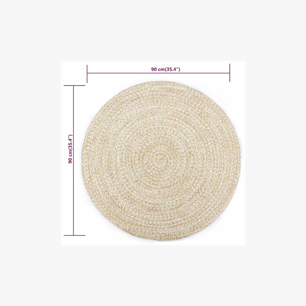 Rug Braided Jute White 90 x 90 cm Floor Mat Home Decor Floor Covering Rugs