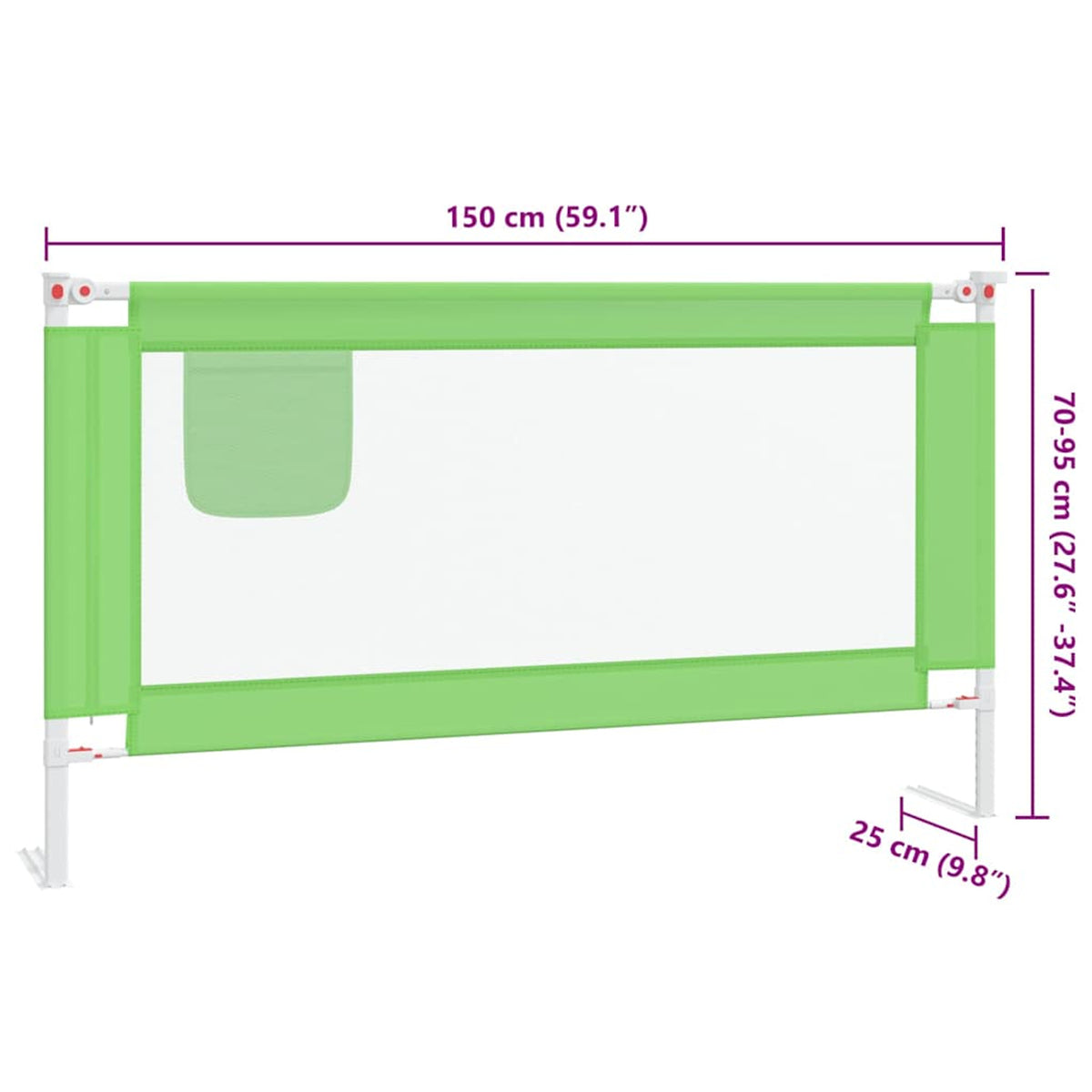 Toddler Safety Bed Rail Fabric (100% Polyester) Green 150 x 25 x 95 cm