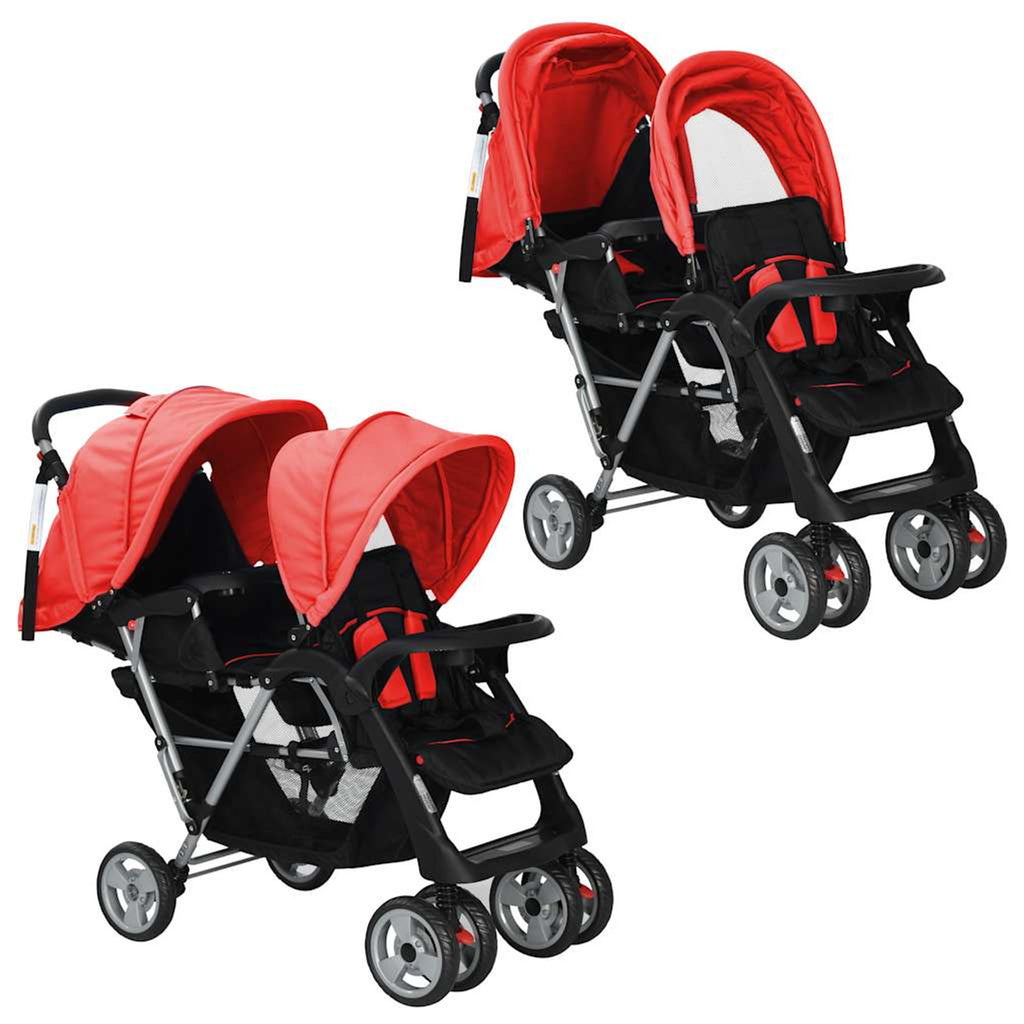 Stroller Steel Red Lockable 122.5 x 53.5 x 111 cm Pushchair Baby Pram