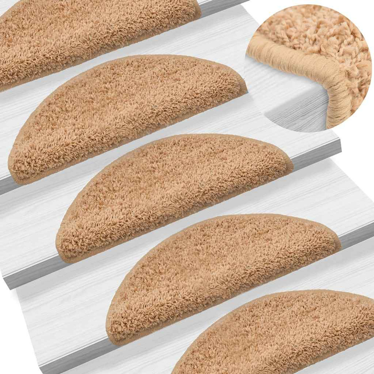 Stair Mats Half Round Pp Tufted Beige 56 x 20 x 3 cm Floor Mat Home Non Slip