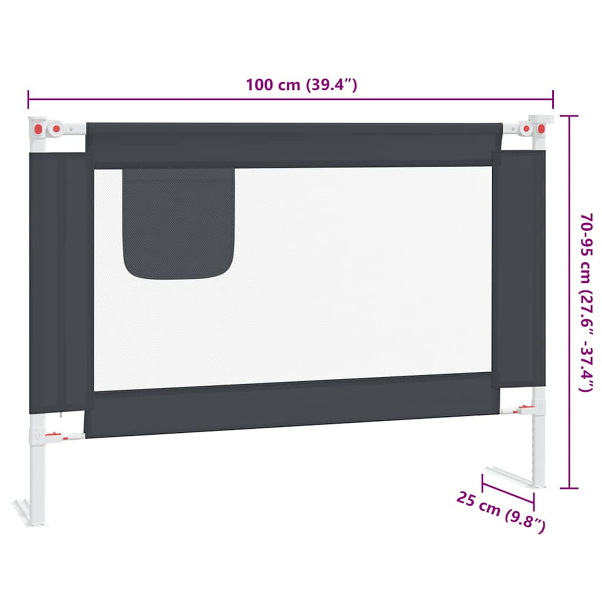 Toddler Safety Bed Rail Dark Fabric (100% Polyester) Dark Grey 100 x 25 x 95