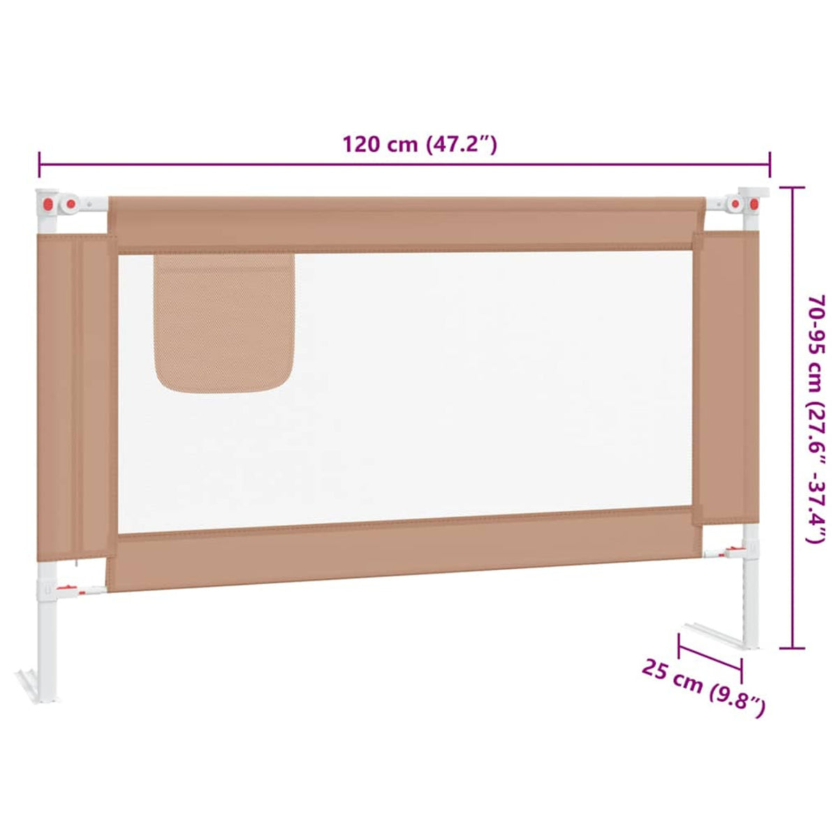 Toddler Safety Bed Rail Fabric (100% Polyester) Taupe 120 x 25 x 95 cm