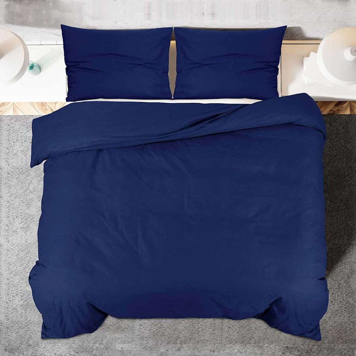Duvet Cover Cotton Navy Blue 220 x 260 cm Bedding Bed Linen Bedroom Quilt