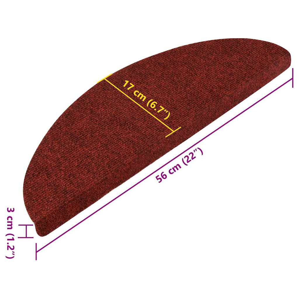 Stair Mats Self-Adhesive Needle Felt Fabric (95%Pes Red 56 x 17 x 3 cm 15 pcs