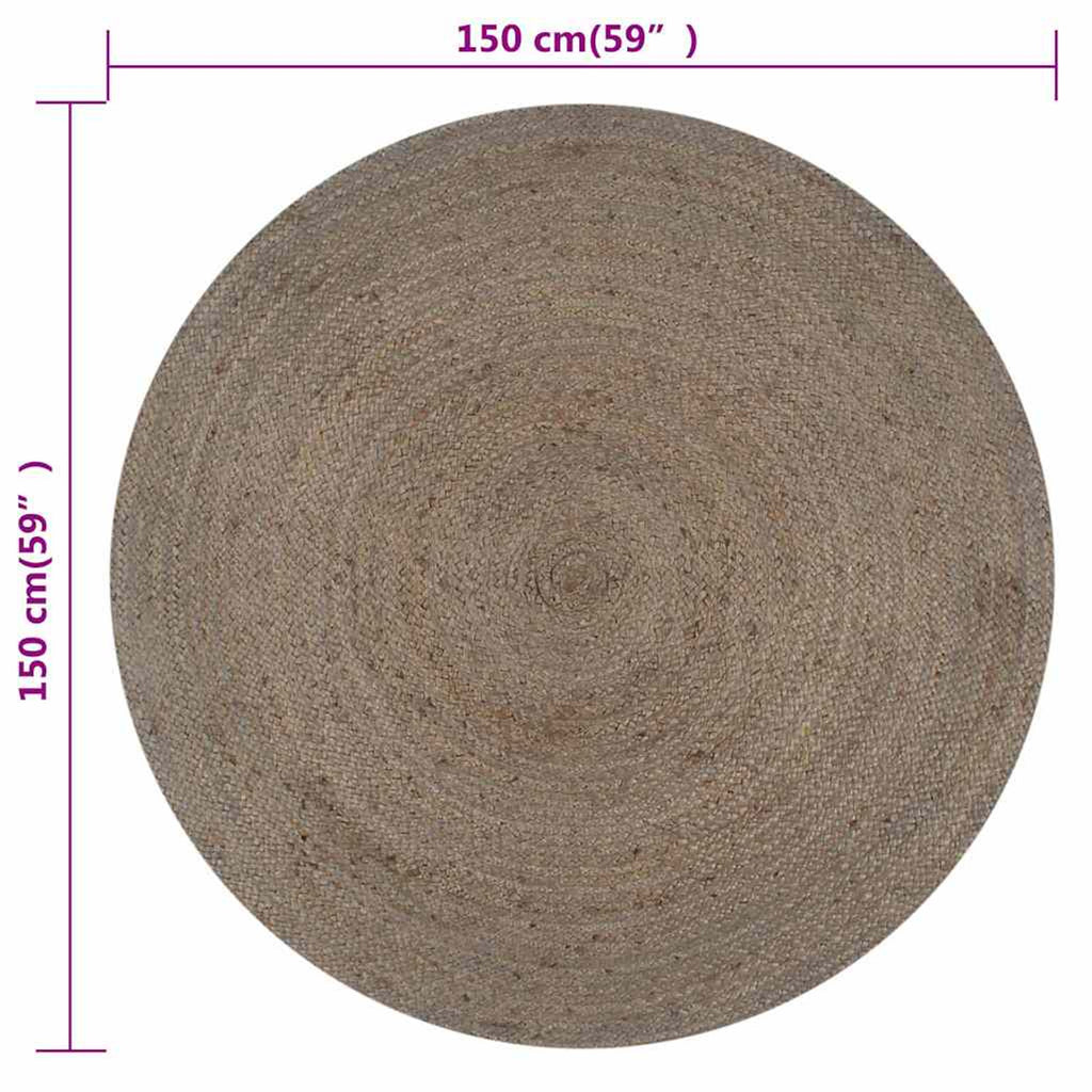 Rug Braided Jute Grey 150 x 150 cm Floor Mat Home Decor Floor Covering