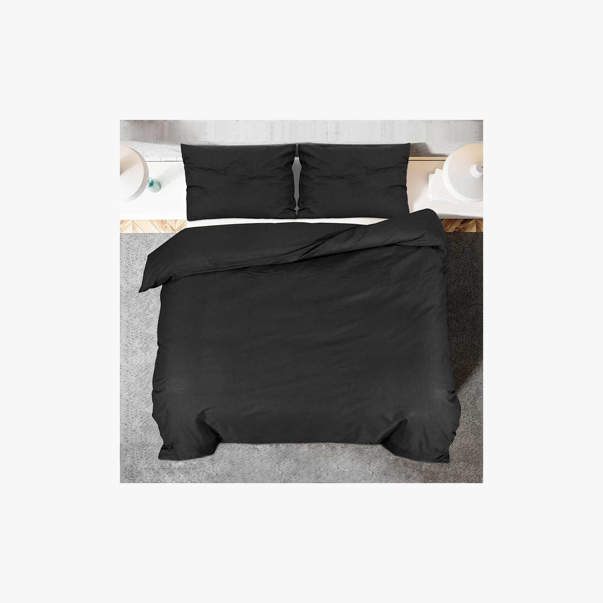 Duvet Cover Cotton Black 240 x 260 cm Bedding Bed Linen Bedroom Quilt 240x260cm
