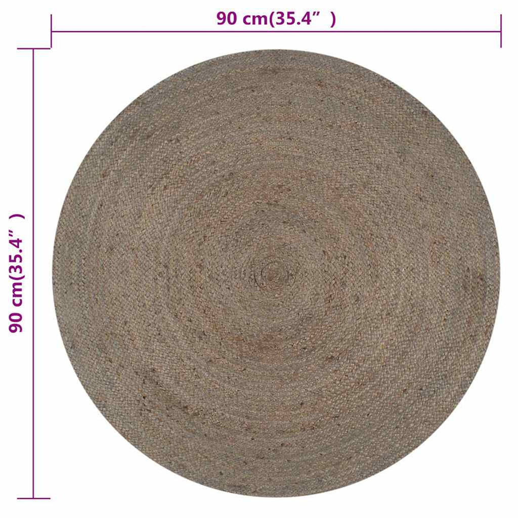Rug Braided Jute Grey 90 x 90 cm Floor Mat Home Decor Floor Covering Rugs