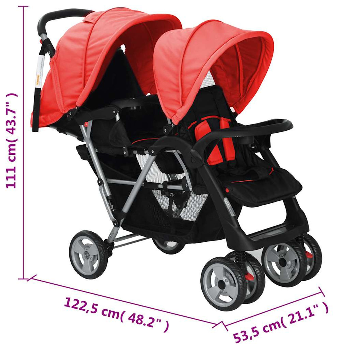 Stroller Steel Red Lockable 122.5 x 53.5 x 111 cm Pushchair Baby Pram