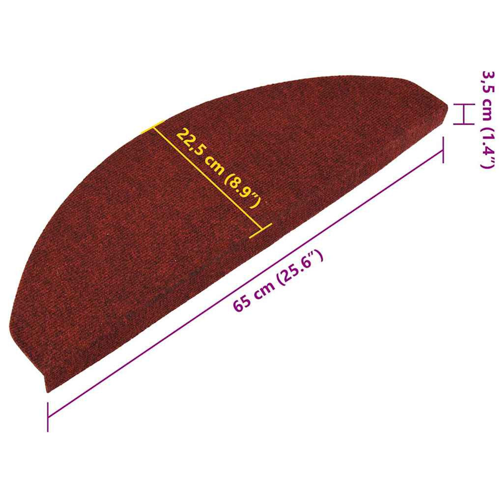 Stair Mats Self-Adhesive Needle Felt Fabric (95%Pes Red 65 x 22.5 x 3.5 cm