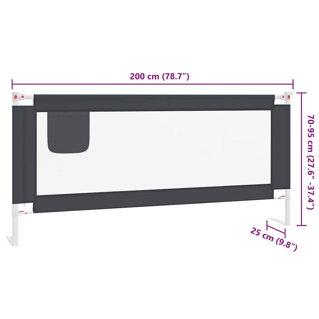 Toddler Safety Bed Rail Dark Fabric (100% Polyester) Dark Grey 200 x 25 x 95