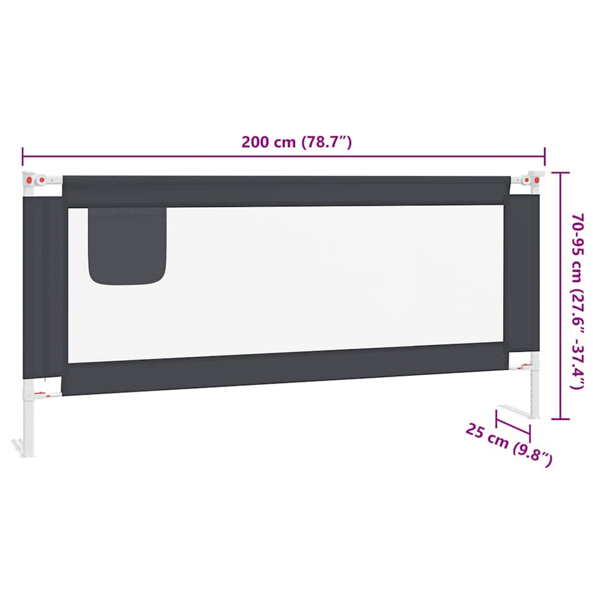 Toddler Safety Bed Rail Dark Fabric (100% Polyester) Dark Grey 200 x 25 x 95
